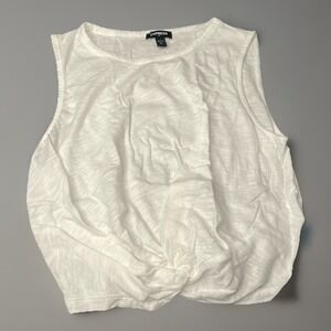 Express Women Small White Knot Shirt Crop Tank Sheer Top Athletic Workout Gym